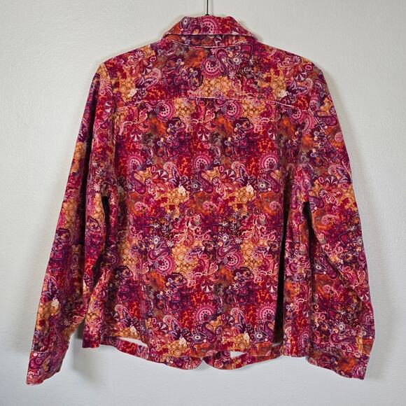 CJ Banks Corduroy Jacket Women's 1X Pink Orange Purple Paisley Boho Vintage - Picture 2 of 9